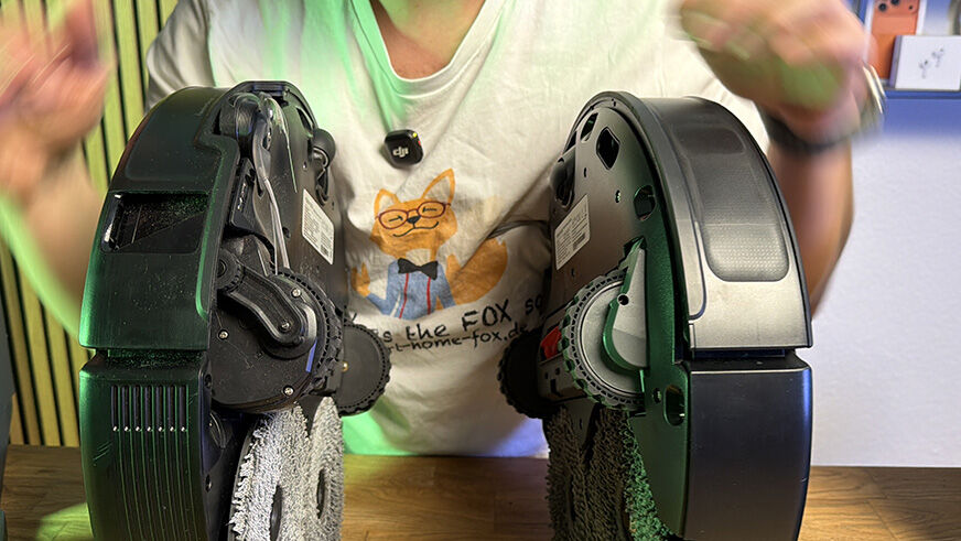 Die beiden Türschwellen Überwindungs Technologien des Roborock Saros 20 und des Saros 10R sind im Vergleich zu sehen.